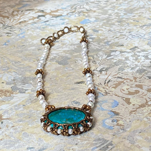 Chrysocolla Amulet Pearl Necklace