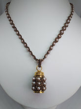 Load image into Gallery viewer, Cremation jewellery. Pearl encrusted fine beaded urn pendant on pearl and metallic beaded chain