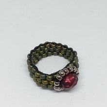 Load image into Gallery viewer, Beaded ring, wide woven glass bead band with freshwater pearl centerpiece
