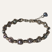Load image into Gallery viewer, Delicate beaded bracelet with blue freshwater pearl and metallic steel toned glass beads