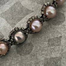 Load image into Gallery viewer, Fine beaded pearl bracelet with metallic glass micro-beading and magnetic clasp with safety chain