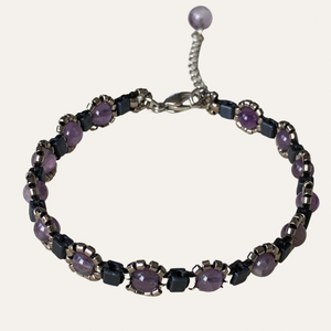 Beaded jewellery (jewelry); fine beaded amethyst bracelet