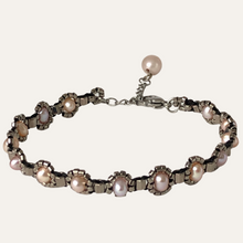 Load image into Gallery viewer, Delicate beaded bracelet with freshwater pearl and metallic steel toned glass beads