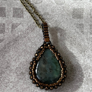Teal Labradorite 'Amulet' Teardrop Pendant
