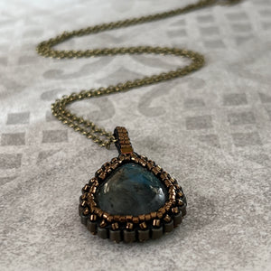 Teal Labradorite 'Amulet' Teardrop Pendant