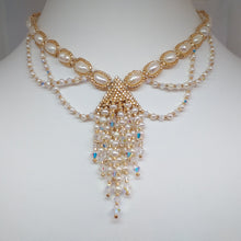 Load image into Gallery viewer, Bridal baroque pearl choker necklace with tasseled pendant and side drops