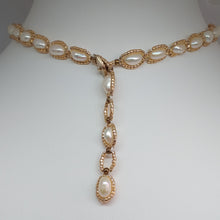 Load image into Gallery viewer, Showing adjustable back of bridal baroque pearl choker necklace with tasseled pendant and side drops