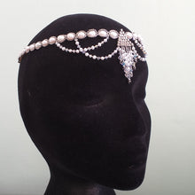Load image into Gallery viewer, Fine beaded Elizabethan style tiara with freshwater pearl, Swarovski crystal and metallic micro beading.