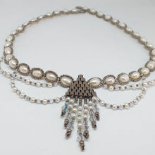Load image into Gallery viewer, Fine beaded Elizabethan style collar necklace with freshwater pearl, Swarovski crystal and metallic micro beading.