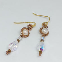 Load image into Gallery viewer, Fine beaded pearl drop earrings with metallic micro-beads and Swarovski teardrops