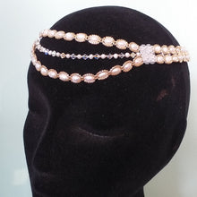 Load image into Gallery viewer, Three tier pearl choker fine beaded with champagne coloured glass micro-beading and Swarovski crystal