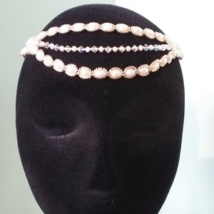 Three tier pearl tiara, fine beaded with champagne coloured glass micro-beading and Swarovski crystal