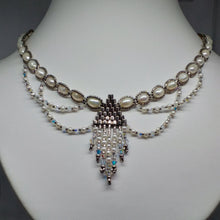 Load image into Gallery viewer, Fine beaded Elizabethan style collar necklace with freshwater pearl, Swarovski crystal and metallic micro beading.