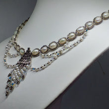 Load image into Gallery viewer, Fine beaded Elizabethan style collar necklace with freshwater pearl, Swarovski crystal and metallic micro beading.