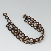 Load image into Gallery viewer, Fine beaded pearl choker with 3 crystal teardrops and metallic micro-beading.
