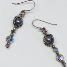 Load image into Gallery viewer, Fine beaded pearl drop earring with metallic micro-beading and Swarovski crystal
