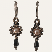 Load image into Gallery viewer, Victorian style beaded pearl earrings with metallic silver-tone glass beads