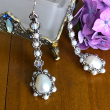 Load image into Gallery viewer, Fine beaded baroque pearl drop earrings with metallic steel micro-beading and Swarovski crystal.