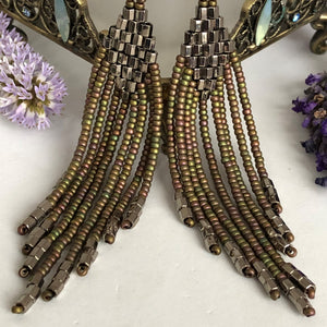 Beaded tassel earrings: golden sand & silver
