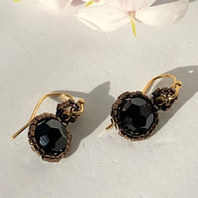 Load image into Gallery viewer, Beaded Victorian style earrings with jet black Swarovski crystal and bronze tone glass micro beads