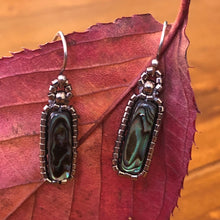 Load image into Gallery viewer, Paua earrings: Paua/Abalone shell flute surrounded by metallic glass micro-beads