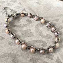 Load image into Gallery viewer, Fine beaded pearl bracelet with metallic glass micro-beading and magnetic clasp with safety chain