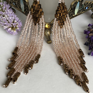 Beaded tassel earrings: champagne & bronze