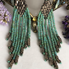 Load image into Gallery viewer, Beaded tassel earrings: turquoise &amp; silver