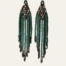 Load image into Gallery viewer, Beaded tassel earrings: turquoise &amp; silver