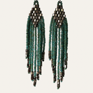 Beaded tassel earrings: turquoise & silver