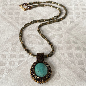 Turquoise Amulet Necklace on Beaded Chain